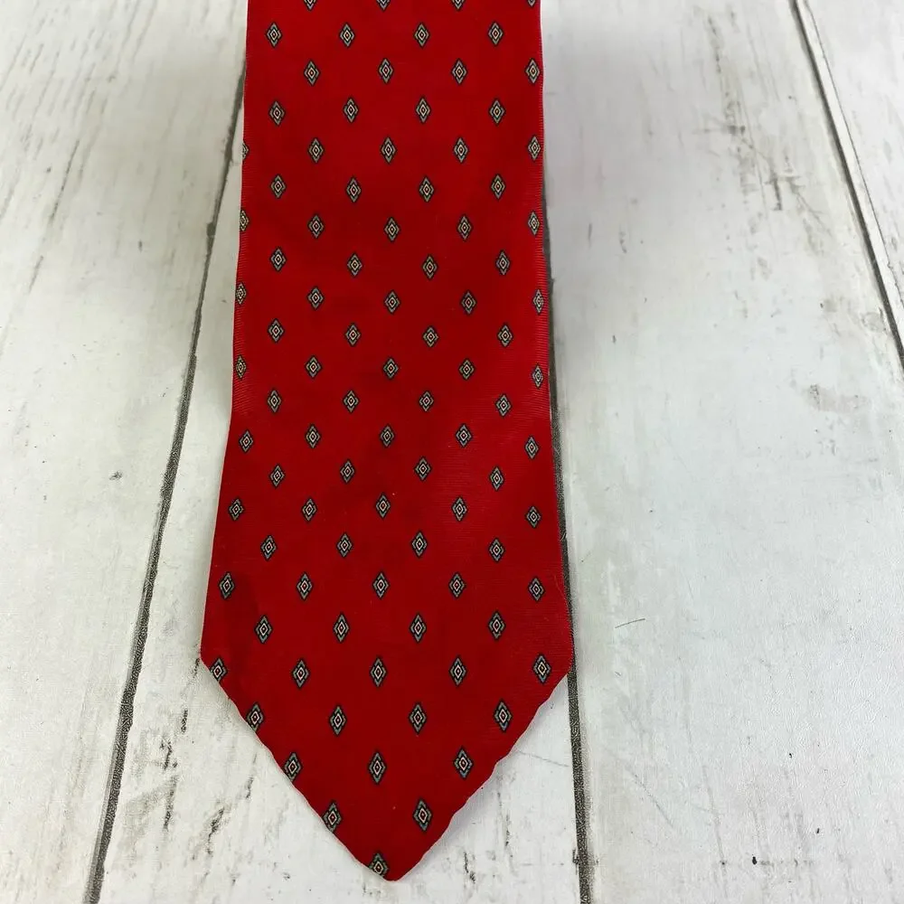 VTG Christian Dior Paris New York Red Silk Diamond Pattern Neck Tie Business